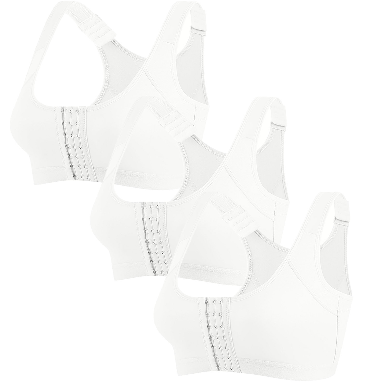 Xysaqa 3PC Women's Comfy Front Close Wirefree Bra, Seamless Full-Coverage Wireless Bra Everyday T-Shirt Sports Bralette Bras with Padded S-5XL (Available in Plus Size)
